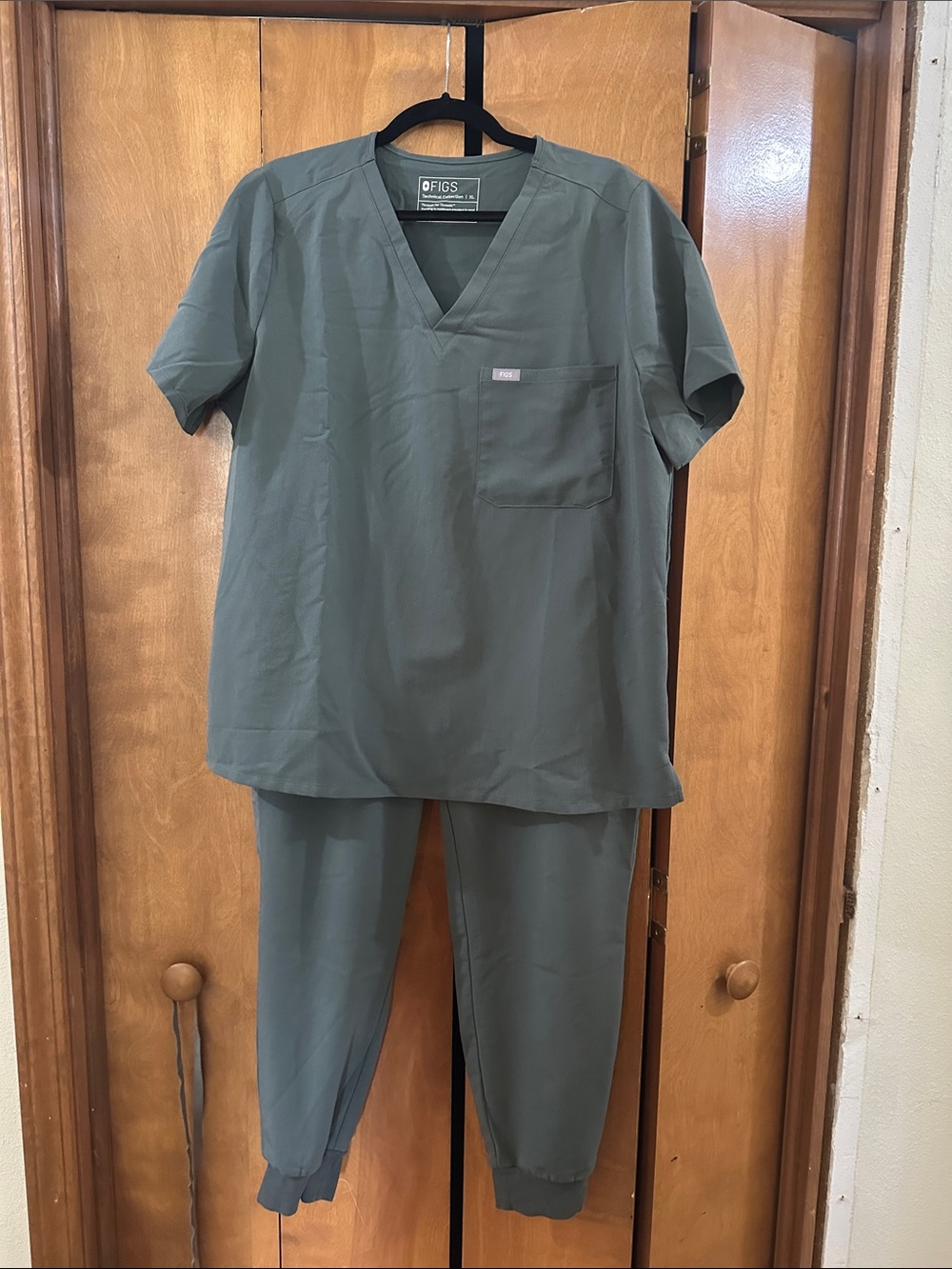 Figs Olive V-Neck Scrub Top with Matching Jogger Pants